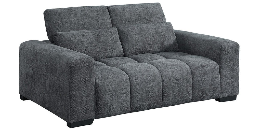 Best Quality S112 2 pc Dark grey chenille fabric sofa and love seat set adjustable headrests with lumbar pillows