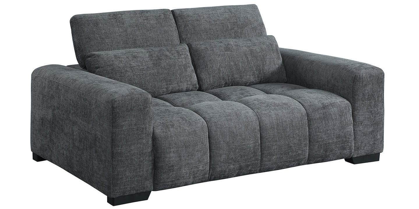 Best Quality S112 2 pc Dark grey chenille fabric sofa and love seat set adjustable headrests with lumbar pillows