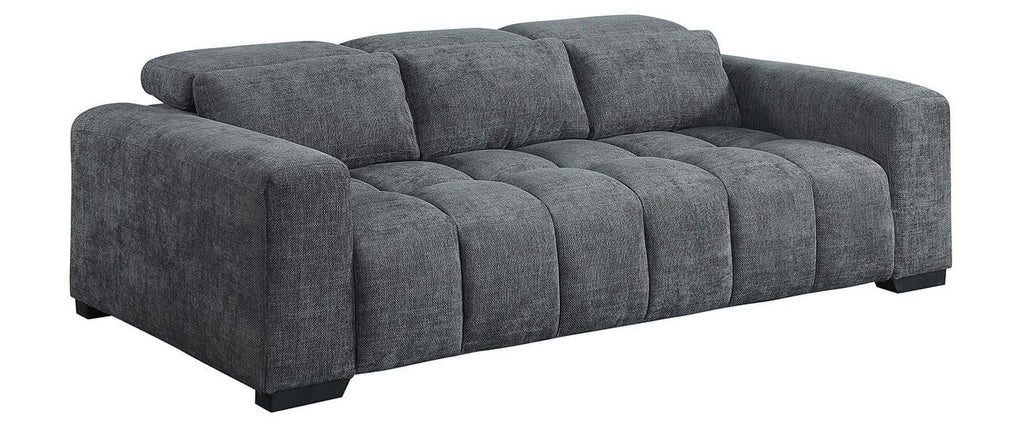 Best Quality S112 2 pc Dark grey chenille fabric sofa and love seat set adjustable headrests with lumbar pillows