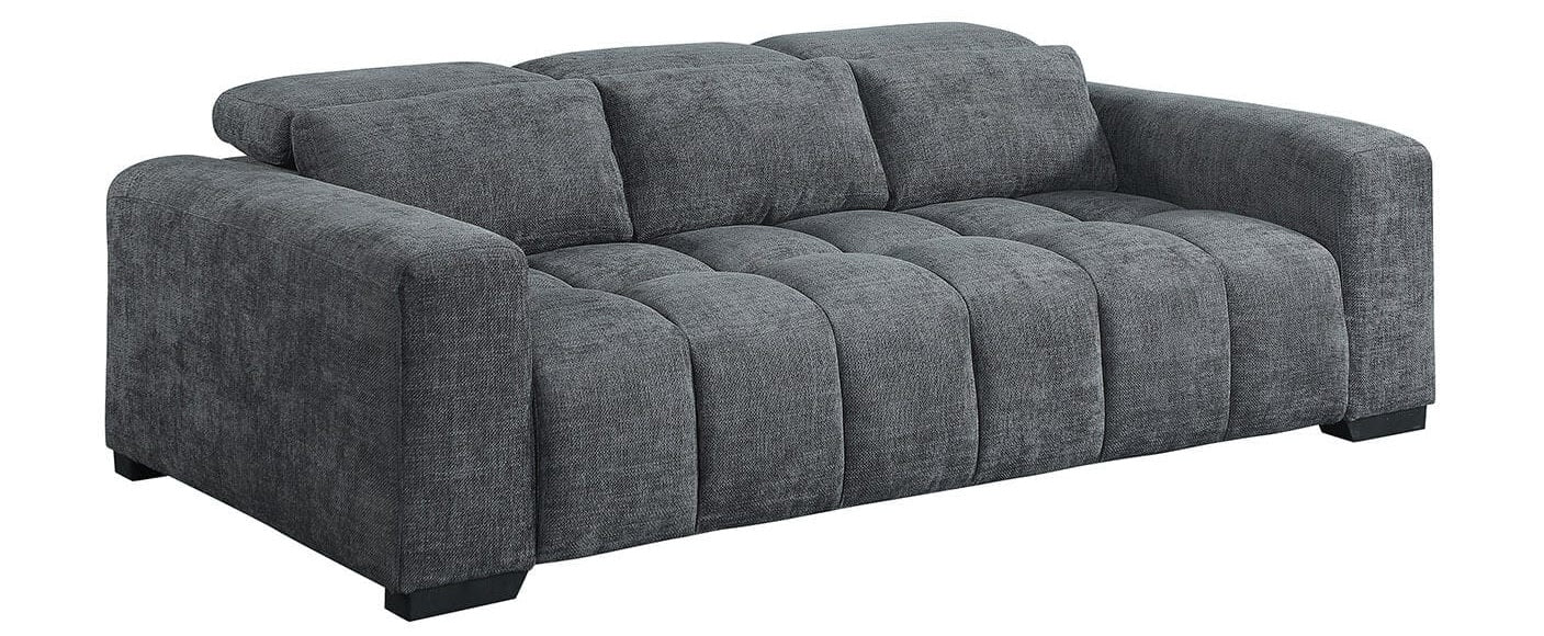 Best Quality S112 2 pc Dark grey chenille fabric sofa and love seat set adjustable headrests with lumbar pillows