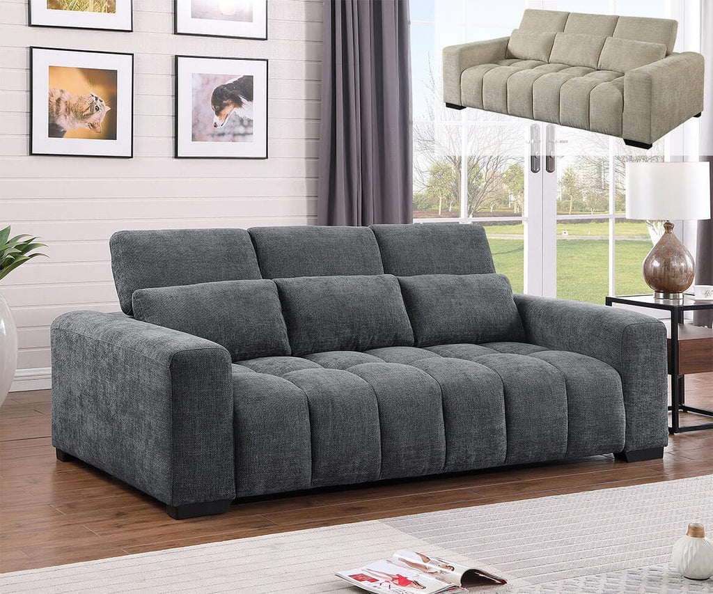 Best Quality S112 2 pc Dark grey chenille fabric sofa and love seat set adjustable headrests with lumbar pillows