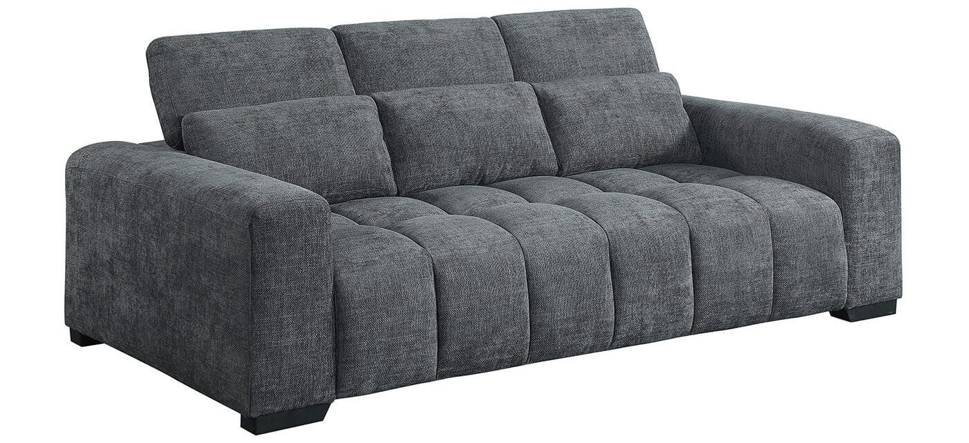 Best Quality S112 2 pc Dark grey chenille fabric sofa and love seat set adjustable headrests with lumbar pillows