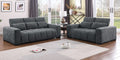 Best Quality S112 2 pc Dark grey chenille fabric sofa and love seat set adjustable headrests with lumbar pillows