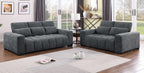 Best Quality S112 2 pc Dark grey chenille fabric sofa and love seat set adjustable headrests with lumbar pillows