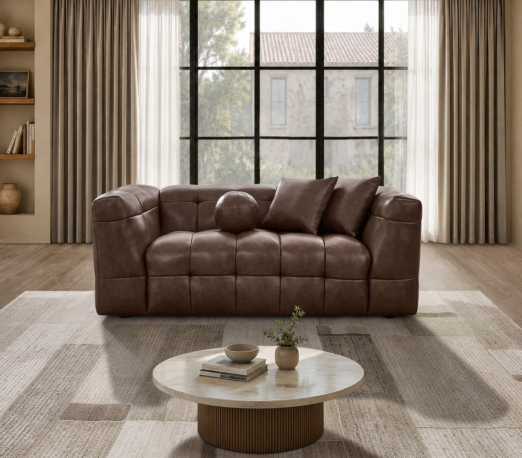 Best Quality Mocha Brown Faux Leather 2-Piece Sofa and Loveseat Set – S13-SL