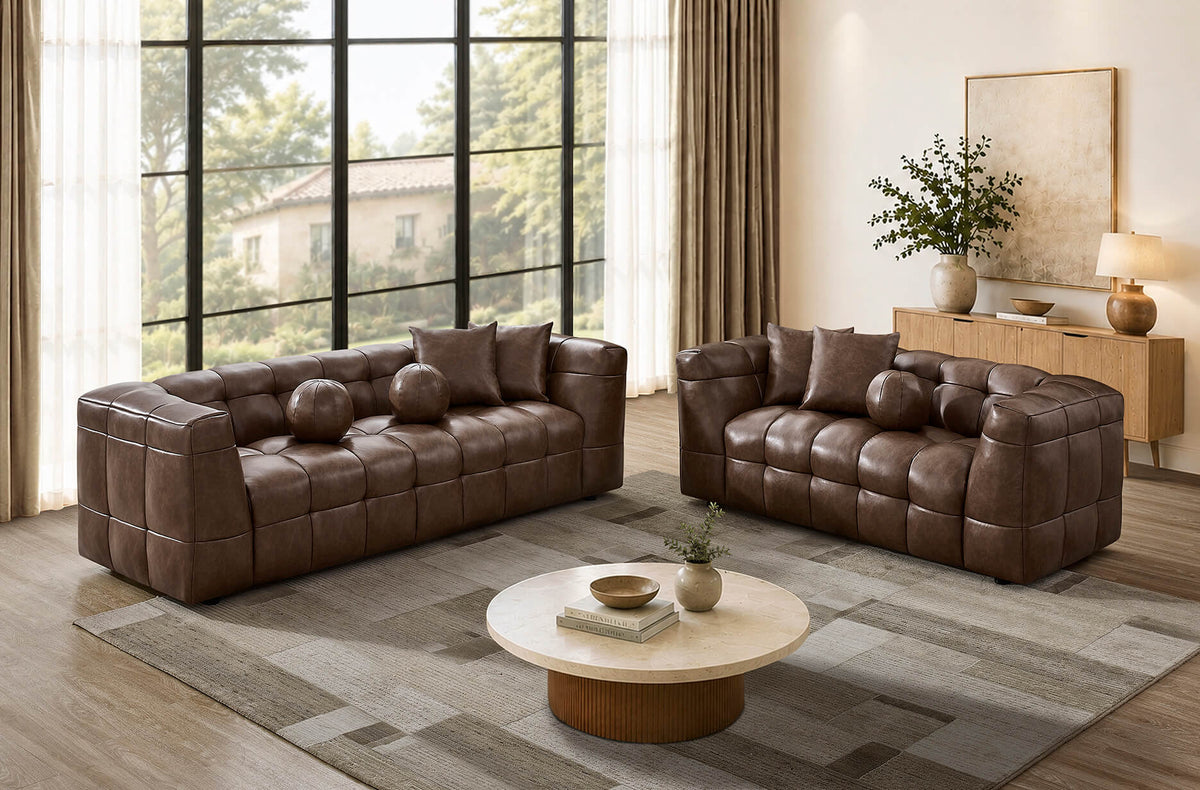 Best Quality Mocha Brown Faux Leather 2-Piece Sofa and Loveseat Set – S13-SL