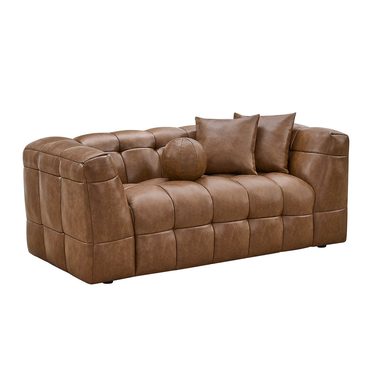 Best Quality Toffee Brown Faux Leather 2-Piece Sofa and Loveseat Set – S14-SL