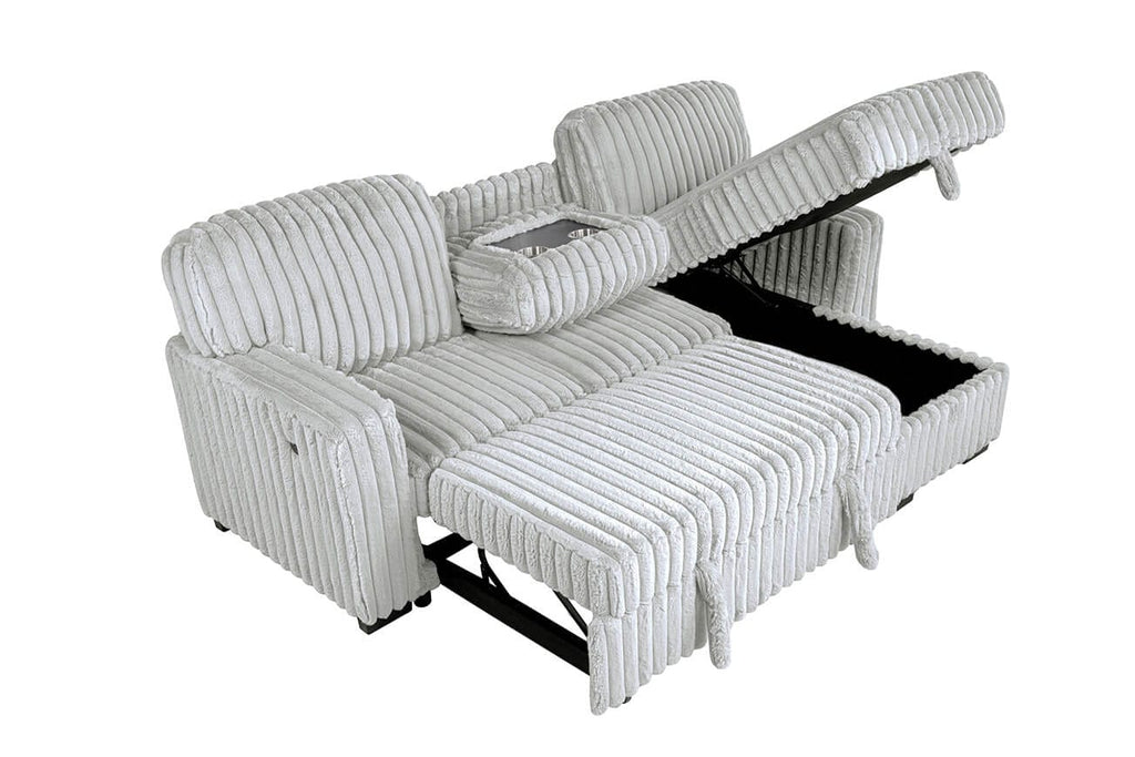 Best Quality S20 2 pc light grey 2" wide striped corduroy fabric upholstered reversible chaise sectional sofa USB ports