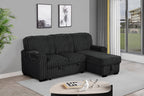 Best Quality S22 2 pc black 2" wide striped corduroy fabric upholstered reversible chaise sectional sofa USB ports