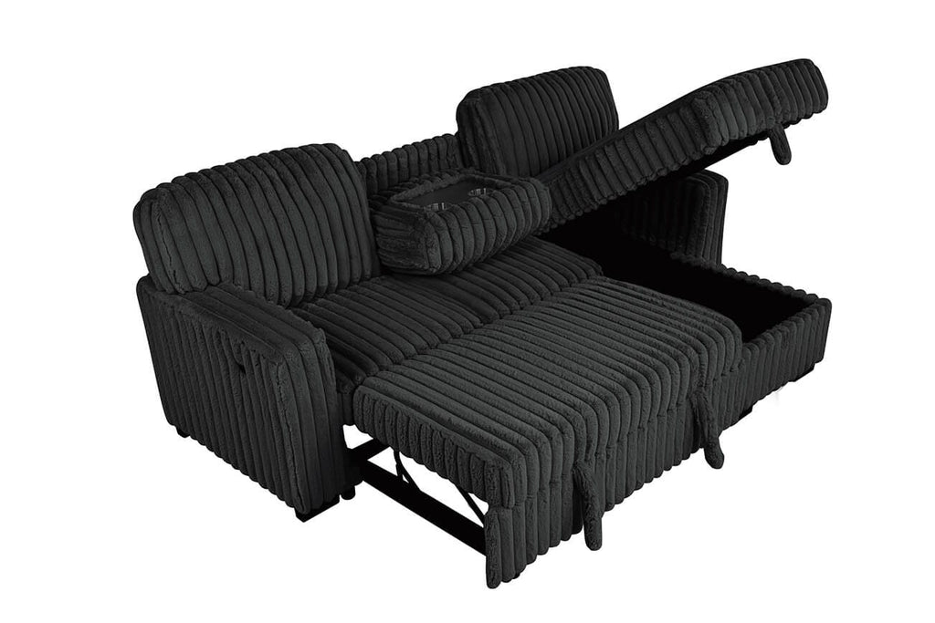 Best Quality S22 2 pc black 2" wide striped corduroy fabric upholstered reversible chaise sectional sofa USB ports