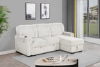 Best Quality S23 2 pc beige 2" wide striped corduroy fabric upholstered reversible chaise sectional sofa USB ports