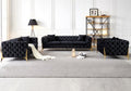 S8001BK 2 pc Abigail black velvet tufted sofa and love seat set with gold trim accents