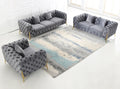 S8001GY 2 pc Abigail grey velvet tufted sofa and love seat set with gold trim accents