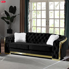S8019B 2 pc Abbey black velvet tufted sofa and love seat set with gold trim accents