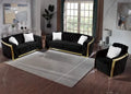 S8019B 2 pc Abbey black velvet tufted sofa and love seat set with gold trim accents