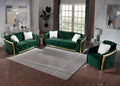 S8019GN 2 pc Abbey green velvet tufted sofa and love seat set with gold trim accents