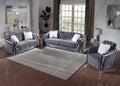 S8019GY 2 pc Abbey grey velvet tufted sofa and love seat set with gold trim accents