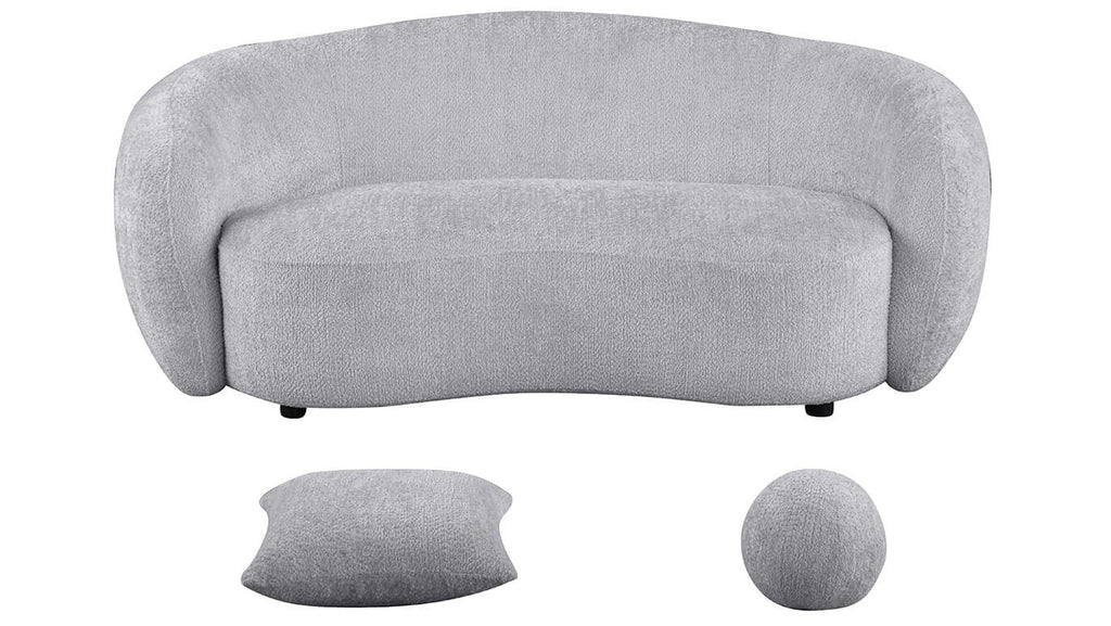 Best Quality S91-SL 2 pc Martinque light grey teddy bear fabric modern mid-century sofa and love seat set rounded arms and backs