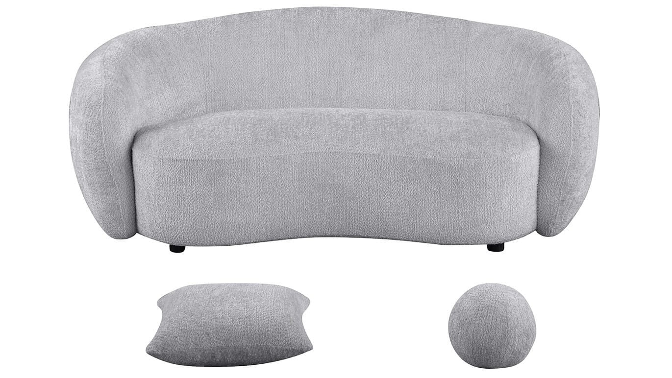 Best Quality S91-SL 2 pc Martinque light grey teddy bear fabric modern mid-century sofa and love seat set rounded arms and backs