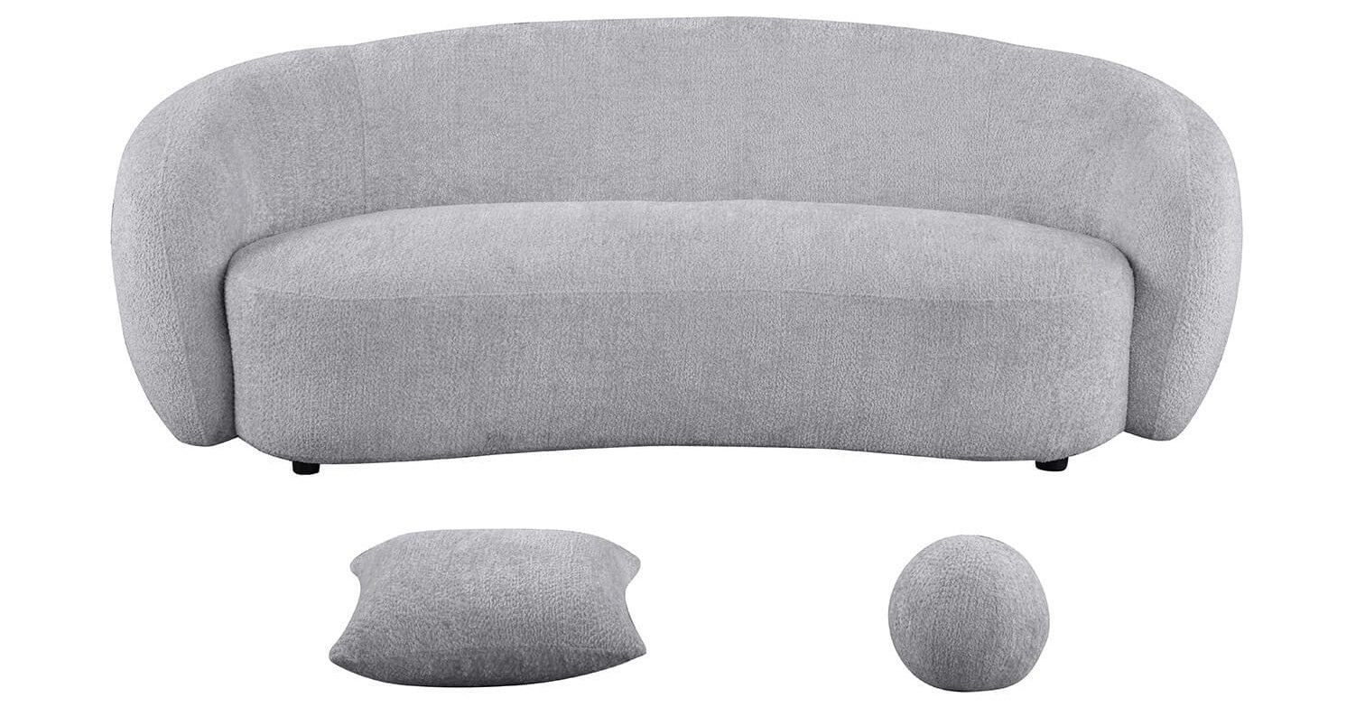 Best Quality S91-SL 2 pc Martinque light grey teddy bear fabric modern mid-century sofa and love seat set rounded arms and backs