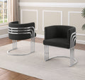 SC022 Set of 2 Sallie black teddy bear boucle fabric barrel back accent / dining chairs chrome legs and back accents
