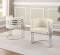 SC023 Set of 2 Sallie cream teddy bear boucle fabric barrel back accent / dining chairs chrome legs and back accents