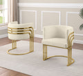 SC027 Set of 2 Sallie cream teddy bear boucle fabric barrel back accent / dining chairs gold legs and back accents