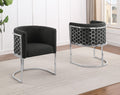 SC032 Set of 2 Sandra black teddy bear boucle fabric barrel back accent / dining chairs chrome legs and hexagon design backs