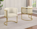 SC037 Set of 2 Sandra cream teddy bear boucle fabric barrel back accent / dining chairs gold legs and hexagon design backs