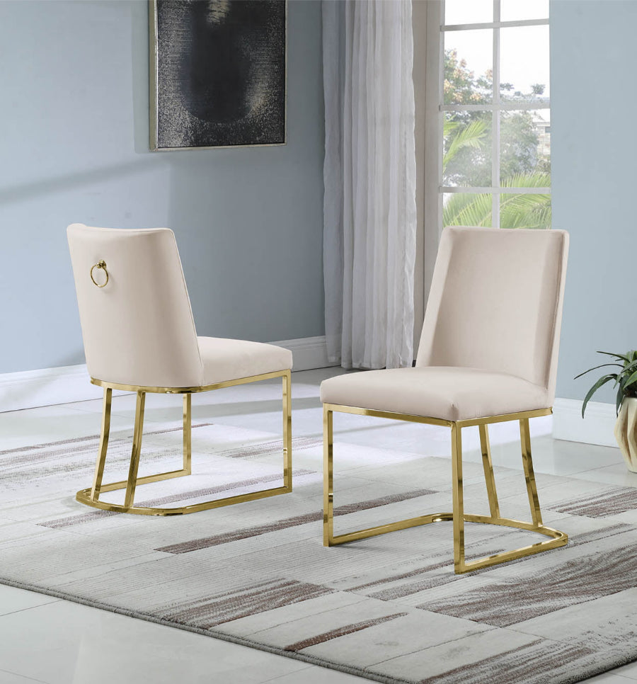 SC103 Set of 2 Twain cream velvet fabric dining chairs gold frame base