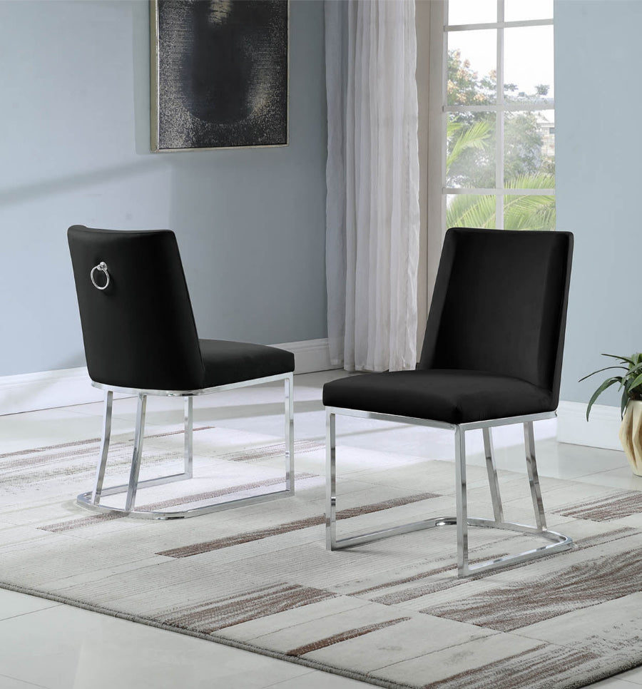 SC106 Set of 2 Twain black velvet fabric dining chairs chrome frame base