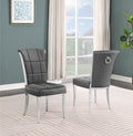 SC320 Set of 2 Simone grey velvet tufted backs dining chairs chrome legs and trim