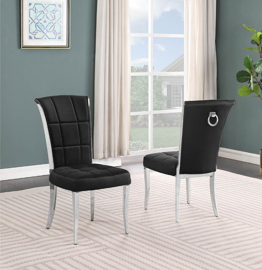 SC322 Set of 2 Simone black velvet tufted backs dining chairs chrome legs and trim