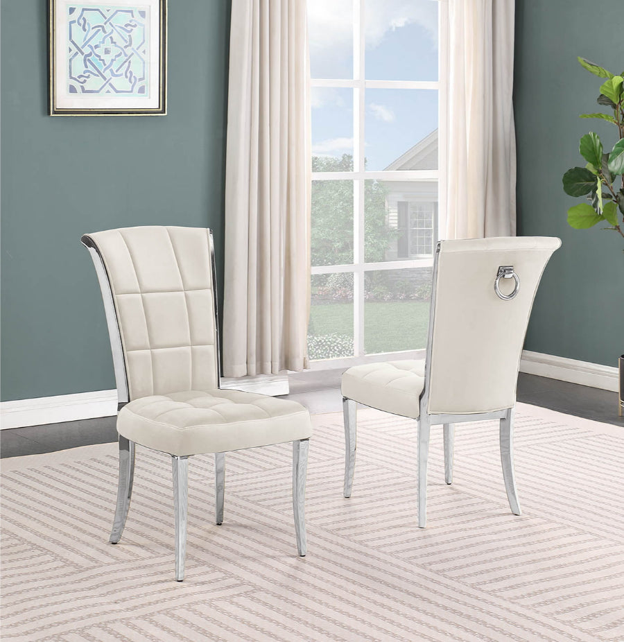SC323 Set of 2 Simone cream velvet tufted backs dining chairs chrome legs and trim