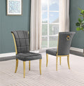 SC324 Set of 2 Simone grey velvet tufted backs dining chairs gold legs and trim