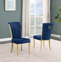 SC325 Set of 2 Simone navy blue velvet tufted backs dining chairs gold legs and trim