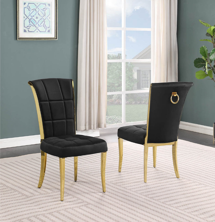 SC326 Set of 2 Simone black velvet tufted backs dining chairs gold legs and trim