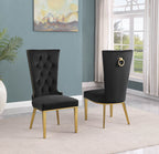Best Quality D443-6SC336 7 pc Modern white high gloss top gold accent base 94" dining table set black tufted back chairs