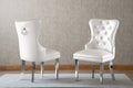 SC44 Set of 2 Talaya white faux leather tufted backs nail head trim dining chairs chrome legs
