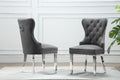 SC45 Set of 2 Talaya grey velvet tufted backs nail head trim dining chairs chrome legs