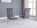 SC70 Set of 2 Roberta grey velvet tufted backs dining chairs chrome legs and trim accents