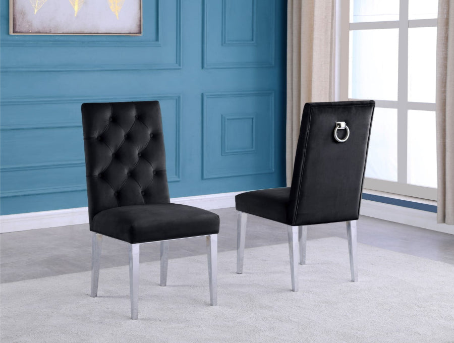 SC71 Set of 2 Roberta black velvet tufted backs dining chairs chrome legs and trim accents