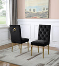 SC75 Set of 2 Roberta black velvet fabric tufted backs dining chairs gold legs and trim accents