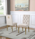 Best Quality Roberta Cream Velvet Tufted Back Dining Chairs Gold Legs and Trim Accents Set of 2 – SC76