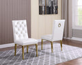 SC79 Set of 2 Roberta white faux leather tufted backs dining chairs gold legs and trim accents