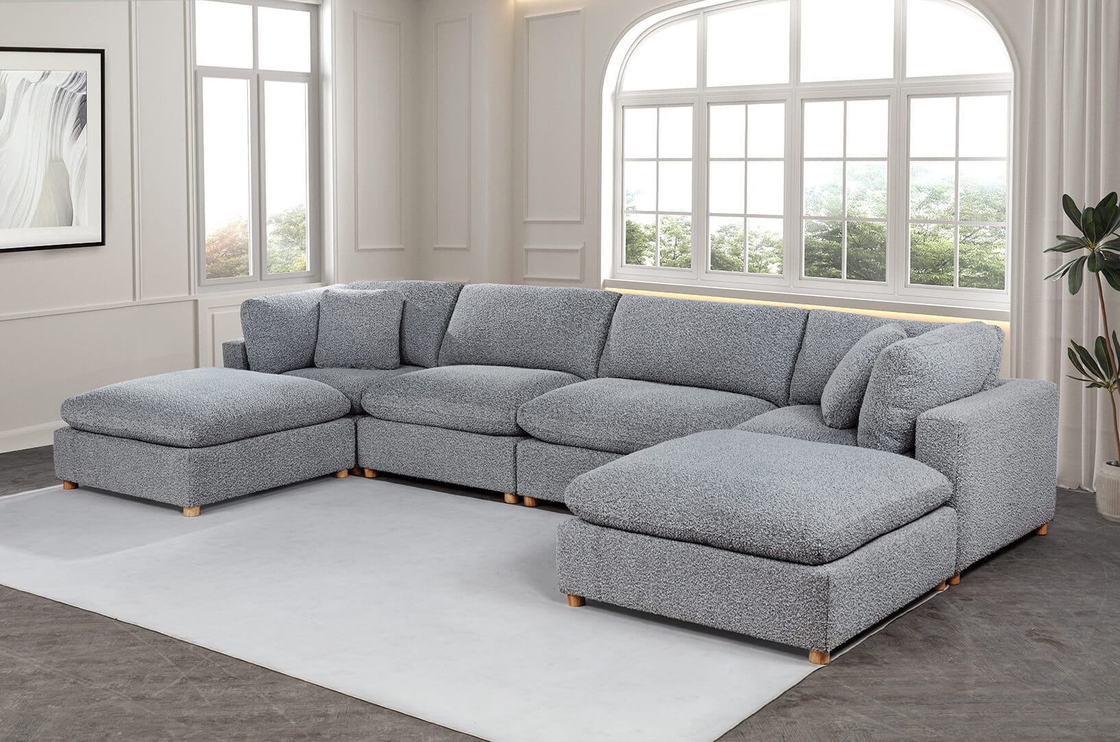 Best Quality SE05-2C2A2O 6 pc Maizee grey boucle fabric upholstered modular sectional sofa