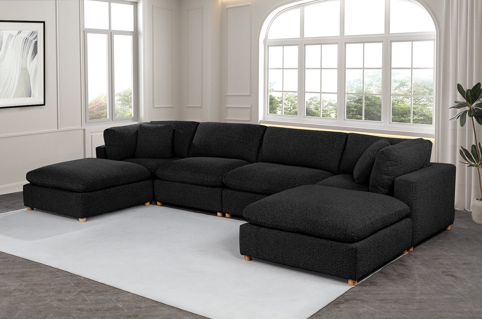 Best Quality SE06-2C2A2O 6 pc Maizee black boucle fabric upholstered modular sectional sofa