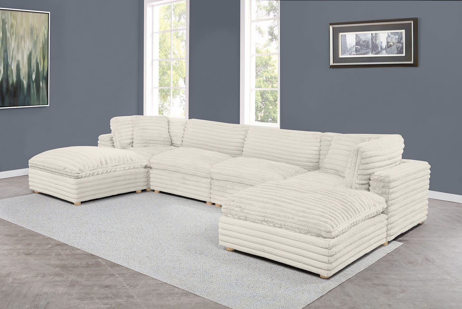 Best Quality SE10-2C2A2O 6 pc Maizee cream furry wide corduroy fabric upholstered modular sectional sofa