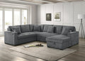 Best Quality Grande Dark Grey Striped Wide Corduroy Fabric 121" Sectional Sofa with Storage Chaise and Pop-Up Sleep Area – SE140