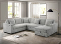 Best Quality Grande Light Grey Striped Wide Corduroy Fabric 121" Sectional Sofa with Storage Chaise and Pop-Up Sleep Area – SE141